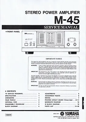 Kaufen Service Manual-Anleitung Für Yamaha M-45  • 11.50€