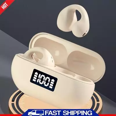 Kaufen T75 Ohrclip Kopfhörer Digital Display Bluetooth-kompatibel 5.3 Kopfhörer (Elfenbein) • 10.55€