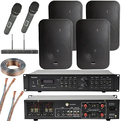 Kaufen 800 W Bluetooth Soundsystem 4x Schwarz 200 W Wand Lautsprecher Amp Drahtlose Mikrofone • 533.15€
