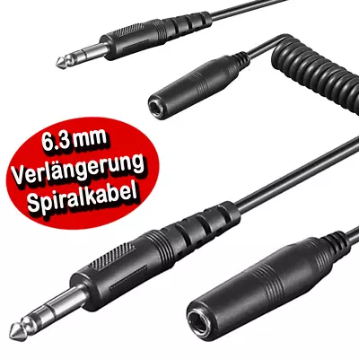 Kaufen Spiralkabel Verlängerung Klinke 6,3mm 1/4  Stecker Buchse Kopfhörer Mikro TV AUX • 6.95€
