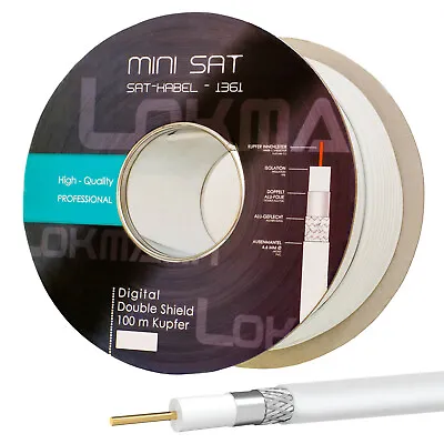 Kaufen MINI SAT Antennen Koaxial Kabel Reines Kupfer 100m Extra Dünn CU 4,6mm HD 3D 4K • 42.99€