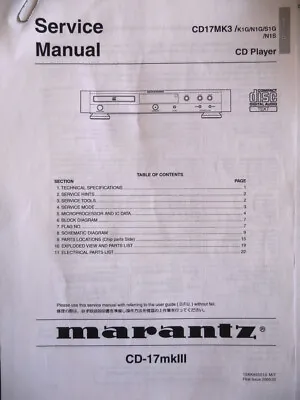 Kaufen Service Manual Marantz CD 17 MK 3; 26 Seiten Ausdruck Tlwse. A3, Tlwse. In Farbe • 9.50€