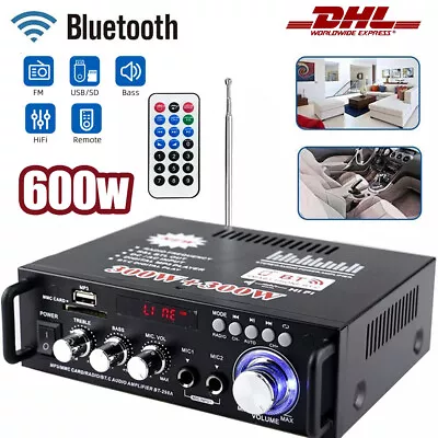 Kaufen BT-298A 600W HIFI Digitaler Bluetooth Audio Leistungsverstärker LCD 2-Kanal 12V • 26.99€