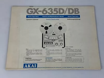 Kaufen Akai GX 635D / DB Operating Instructions / Bedienungsanleitung • 49€
