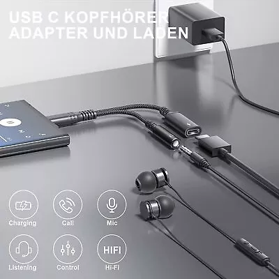 Kaufen ✅ USB Typ C 2 In 1 Adapter Audio Ladekabel 3,5 Mm AUX Klinke Kopfhörer USB-C DE✅ • 7.99€