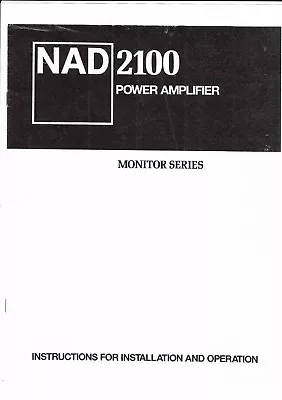 Kaufen NAD Bedienungsanleitung Für  2100  User Owner´s Manual  Englisch Copy • 10.50€