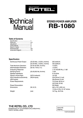 Kaufen Service Manual-Anleitung Für Rotel RB-1080  • 8€