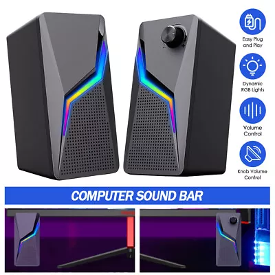 Kaufen Mini Stereo PC Lautsprecher USB Paar Boxen Computer Laptop RGB 360° Stereo Sound • 18.59€