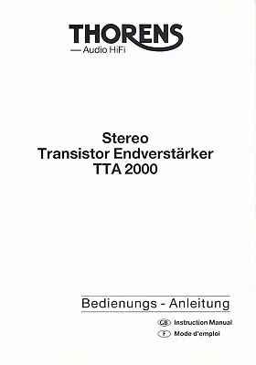 Kaufen Original Bedienungsanleitung Thorens TTA 2000 Transistor Endverstärker Gebraucht • 12€