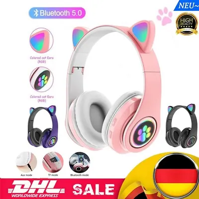 Kaufen Kabellos Kopfhörer-5.0Katze Ohr-LED Licht Für-Kinder Faltbare Headset • 14.99€