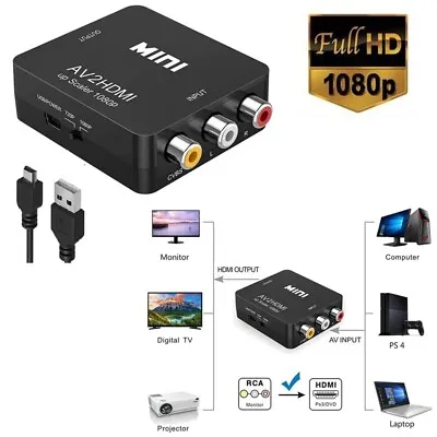 Kaufen RCA AV Zu HDMI HD Converter Composite CVBS Audio Video Adapter Wii NES SNES • 9.85€