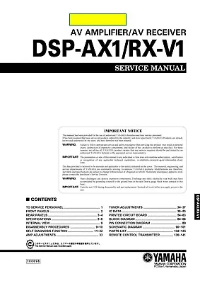 Kaufen Service Manual-Anleitung Für Yamaha RX-V1, DSP-AX1  • 16€