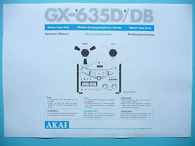 Kaufen Operator‘s Manual-Bedienungsanleitung Für Akai GX-635D/DB   • 12.50€