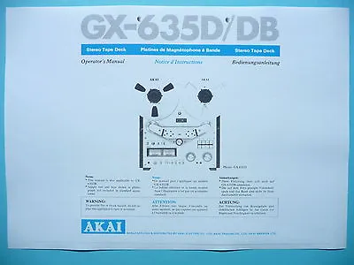 Kaufen Operator‘s Manual-Bedienungsanleitung Für Akai GX-635D/DB   • 12.50€