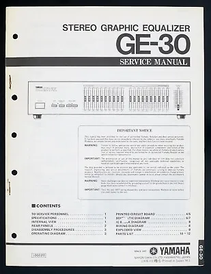 Kaufen Original YAMAHA GE-30 Stereo Equalizer Service-Manual/Diagram/Parts List O140 • 16.50€
