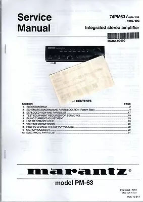 Kaufen Marantz Stereoverstärker 74PM63 Service Manual • 15€