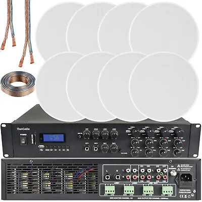 Kaufen 1600W Bluetooth Soundsystem 8x 120W Schmaler Deckenlautsprecher 8 Zonen Mixer Verstärker • 1,161.96€