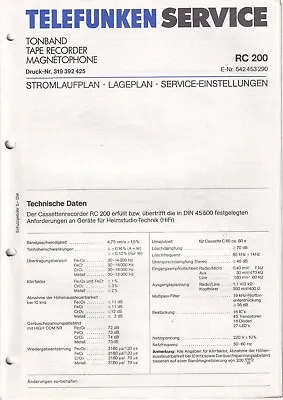 Kaufen Service Manual-Anleitung Für Telefunken RC 200  • 12€