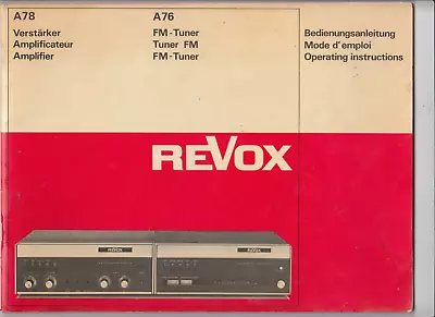 Kaufen REVOX A78 A76 Bedienungsanleitung Tuner Verstärker 1971 Technik Fotos D GB F • 8€