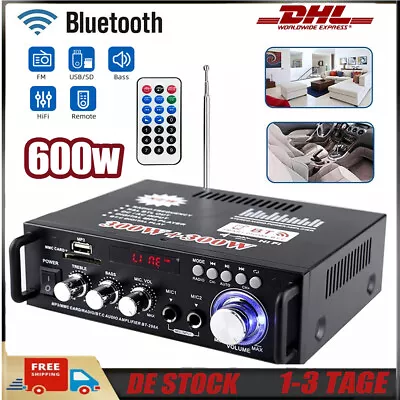 Kaufen 600W HiFi Bluetooth Auto Audio Verstärker Stereo Mit Fernbedienung UKW Radio USB • 26.99€