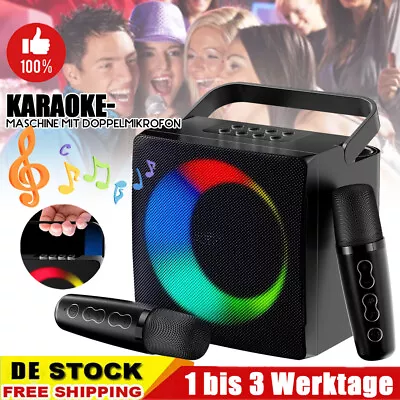 Kaufen Bluetooth Lautsprecher Mit 2Mikrofon Bunte Lichter Kabellos Karaoke Maschine Set • 35.99€