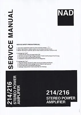 Kaufen Service Manual-Anleitung Für NAD 214,216  • 10€