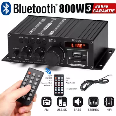 Kaufen 800W Bluetooth Mini Verstärker HiFi Power Audio Stereo Bass AMP USB MP3 FM Auto • 1€