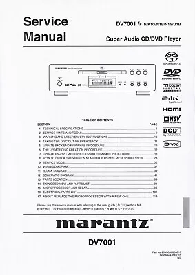 Kaufen Service Manual-Anleitung Für Marantz DV 7001  • 14.50€