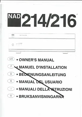 Kaufen NAD Bedienungsanleitung Für  Model 214 / 216  User Owner´s Manual  Englisch Copy • 10.50€