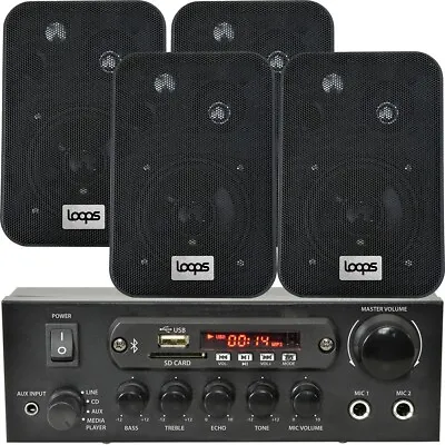 Kaufen Schlafzimmer Bluetooth Musiksystem 4x Schwarze Lautsprecher & 110W Amp Hintergrund Audio • 174.28€