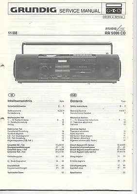 Kaufen Grundig Service Anleitung Manual RR 9000 CD   B370 • 7.43€