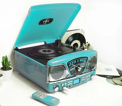 Kaufen Roxy 4 BT Vinyl Schallplattenspieler Plattenspieler CD Radio USB Musiksystem Mitte Blau • 164.47€