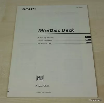 Kaufen Sony MDS-JE520 Bedienungsanleitung (mehrsprachig, Auch In Deutsch) • 9€