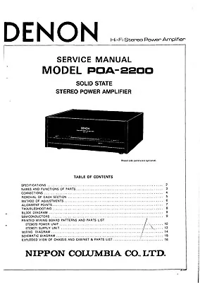 Kaufen Service Manual-Anleitung Für Denon POA-2200  • 11.50€