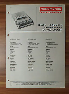 Kaufen Cassettenrecorder MC3060 981.402H Nordmende Service Manual Serviceanleitung • 4.99€