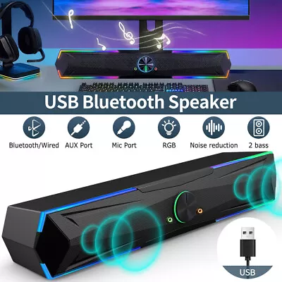 Kaufen USB Bluetooth-PC Lautsprecher Stereo Bass Speaker LED Boxen Für Computer Laptop • 24.89€