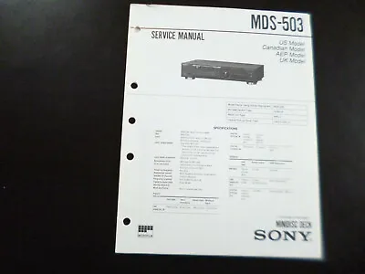 Kaufen Original Service Manual Schaltplan  Sony MDS-503 • 12.50€