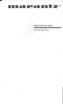 Kaufen Marantz User Manual Bedienungsanleitung Für Model CD 40 Englisch Copy • 10€