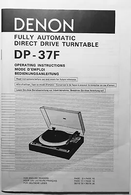 Kaufen DENON FULLY AUTOMATIC DIRECT DRIVE TURNTABLE DP - 37F    26 Seiten • 59€