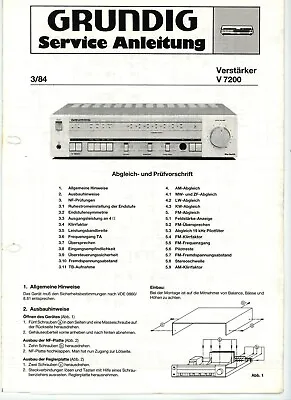 Kaufen GRUNDIG Service Manual  V 7200 Verstärker  1984 • 8.50€