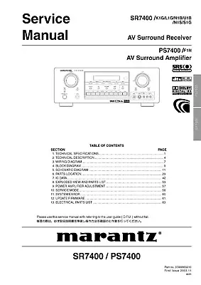 Kaufen Service Manual-Anleitung Für Marantz SR-7400  • 15€