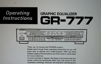 Kaufen Manuale Utente Equalizzatore Grafico Gr-777 Hifi Stereo Pioneer Carta Formato A4 • 14.99€