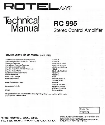 Kaufen Service Manual-Anleitung Für Rotel RC-995  • 8€