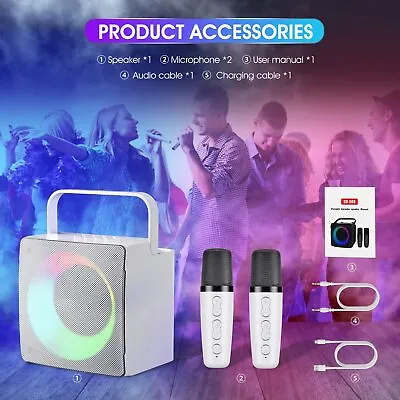 Kaufen Tragbare LED Karaoke-Maschine Mit 2 Mikrofon Mini-Bluetooth-Lautsprecher Party • 39.99€