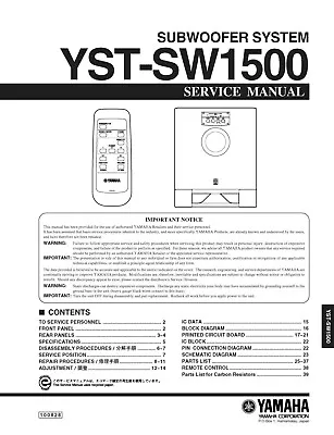 Kaufen Service Manual-Anleitung Für Yamaha YST-SW1500  • 12.50€