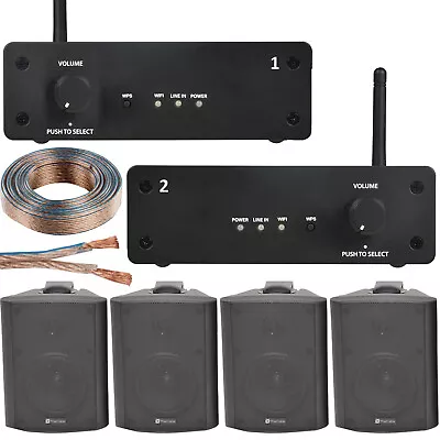 Kaufen Multi Zone WiFi Wand-Lautsprechersystem Schwarz 2 Zimmer 80 W Wireless Amp Musik-Kit • 361.98€