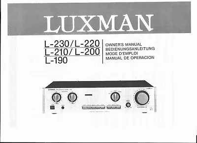 Kaufen Luxman User Manual  Bedienungsanleitung Für L 190-200--210-220-230 Copy • 10.50€