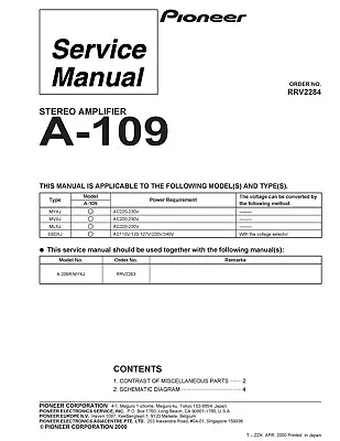 Kaufen Service Manual-Anleitung Für Pioneer A-109  • 9€