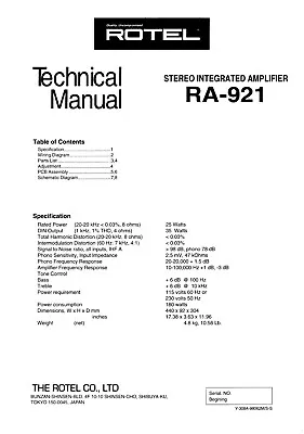 Kaufen Service Manual-Anleitung Für Rotel RA-921  • 8€