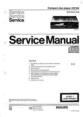 Kaufen Service Manual-Anleitung Für Philips CD 104 • 13€